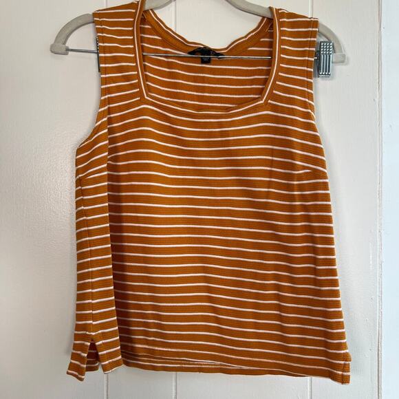 Banana Republic Factory Gold Yellow Striped Square neck tank 100% Cotton Sz S - Picture 1 of 6